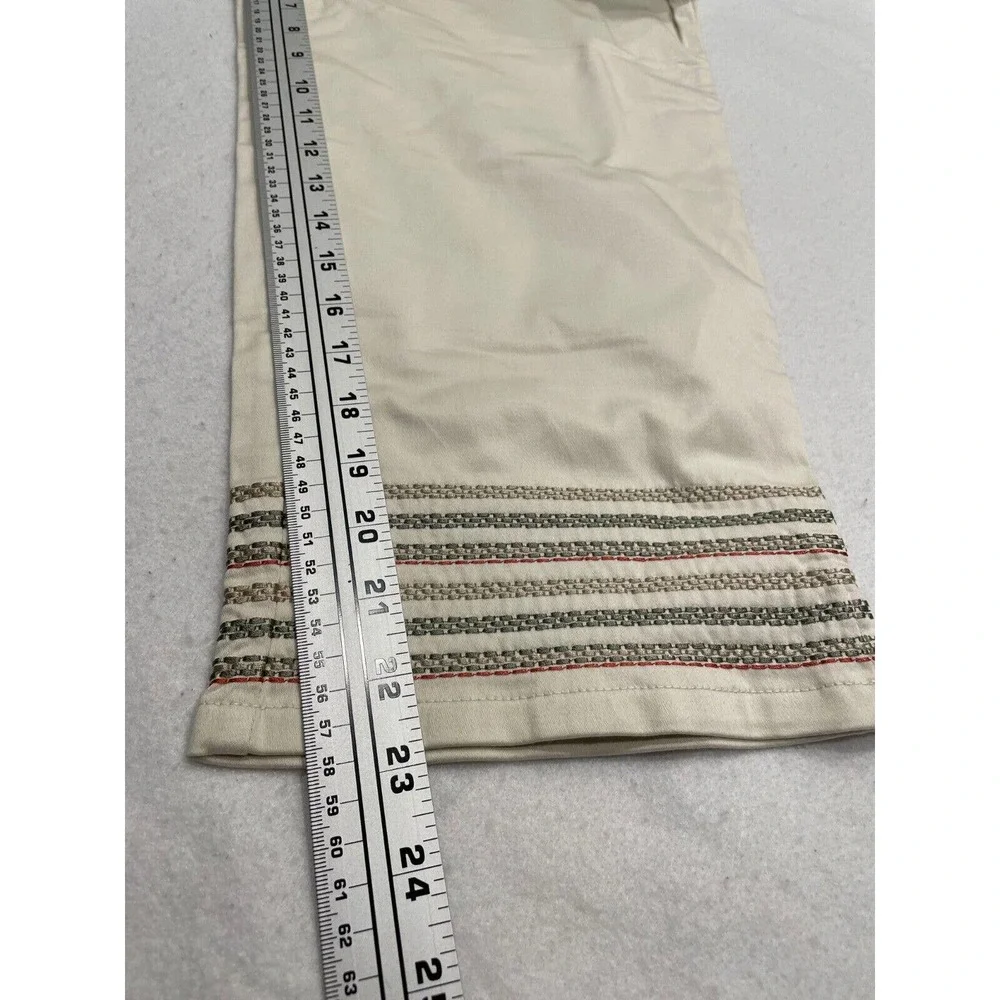 St John's Bay Size 10 Women Embroidered Capri Pants High Rise Side Zip Beige NWT